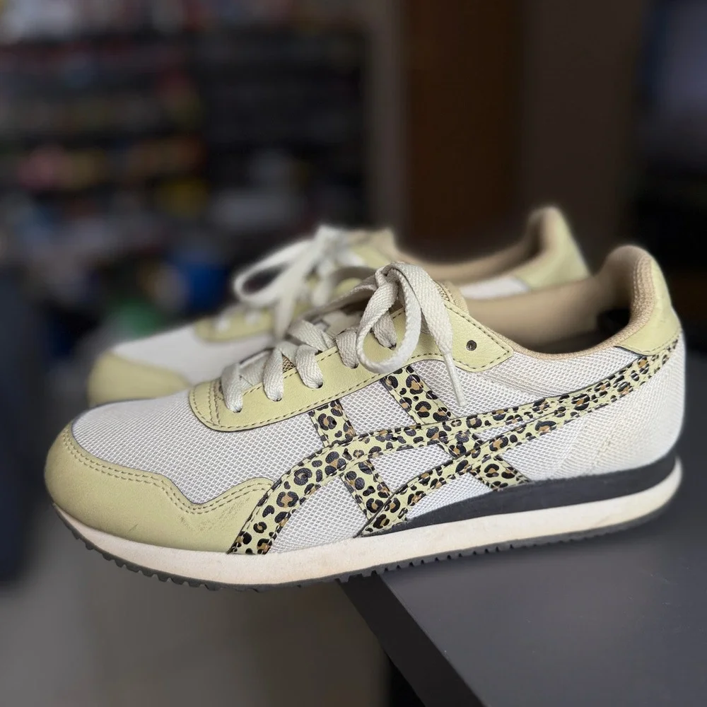ASICS Tiger Runner Women 8 Birch Leopard Print Sneakers 1202A409 Retro Lifestyle